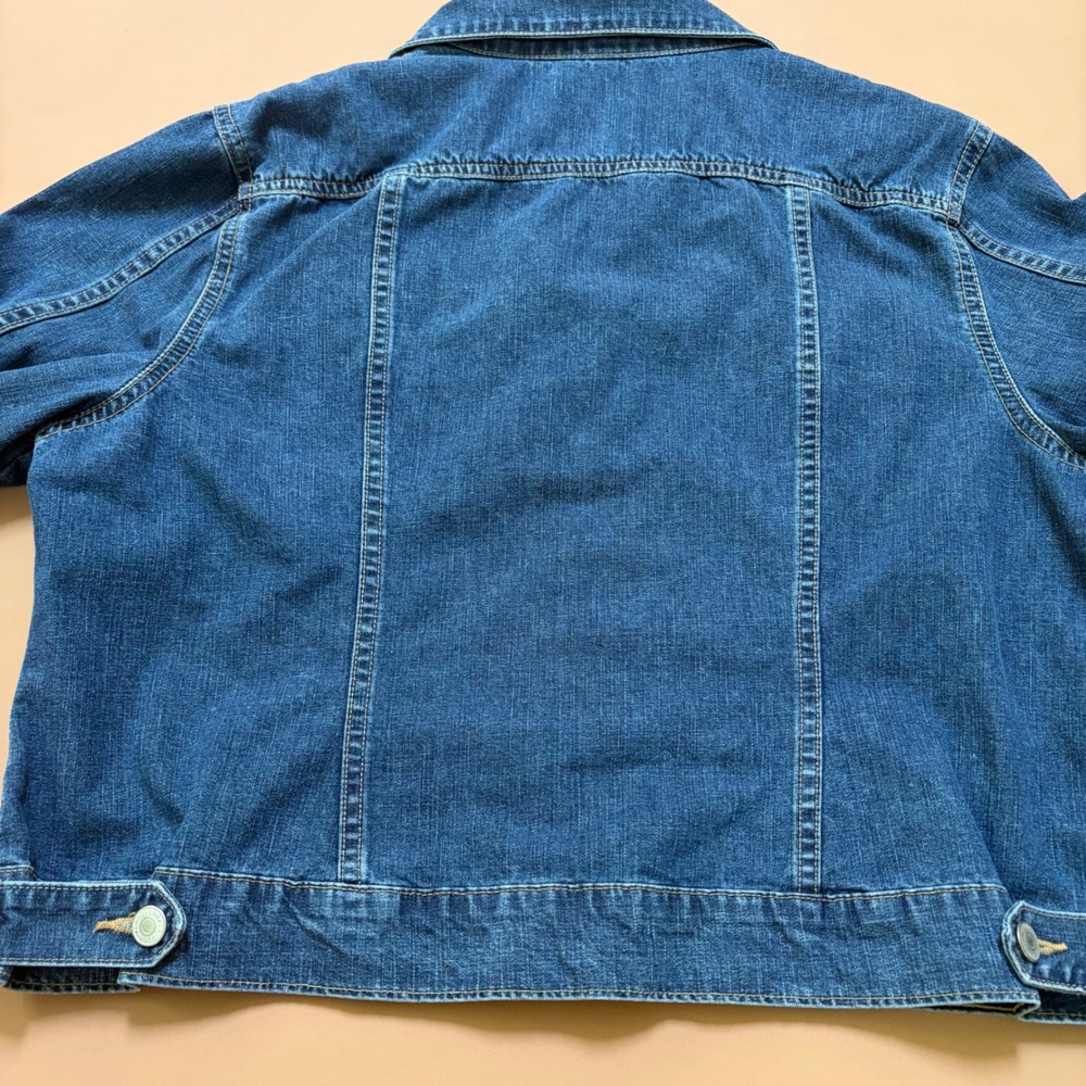 Lands End Womens XL 18-20 Denim Trucker Jacket Medium Wash Blue Cotton Classic - Picture 12 of 12